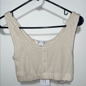 Cream Ribbed Buttoned Crop Tank Top